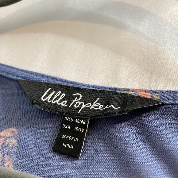 Ulla Popken Women's Blue Feather Print Button Front Tunic Top Size 16 Boho Flowy - Picture 5 of 11